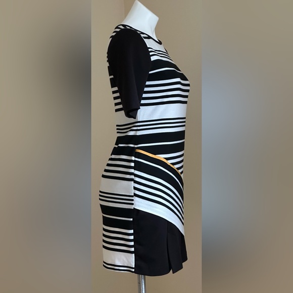Donna Ricco Black & White Stripe Mini Dress SZ P6 Short Sleeves Zipper I… - Picture 3 of 15